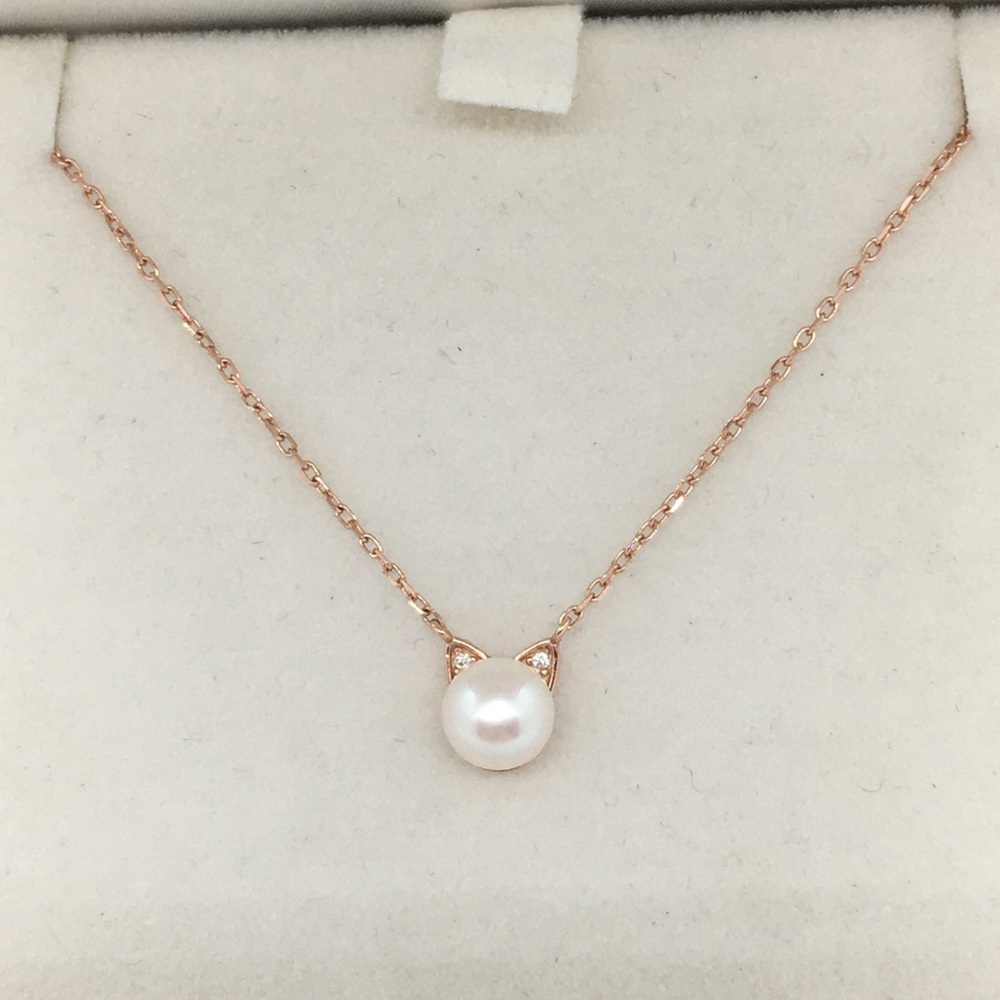 Rose gold plated 925 cat ears pearl necklace